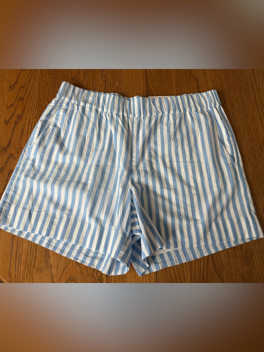 Light Blue & White Striped Cotton Shorts
